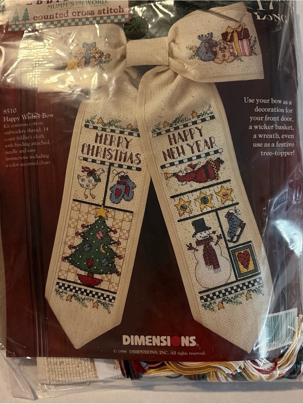 Dimensions Debbie Mumm “Happy Wishes Bow”Cross Stitch front door 17” Long New!!